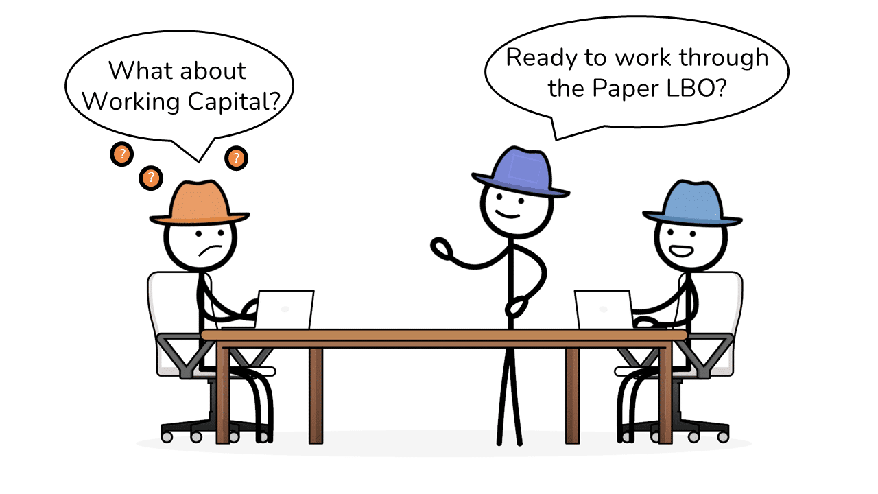 an image showing a stick figure confused about Net Working Capital assumptions in a Paper LBO