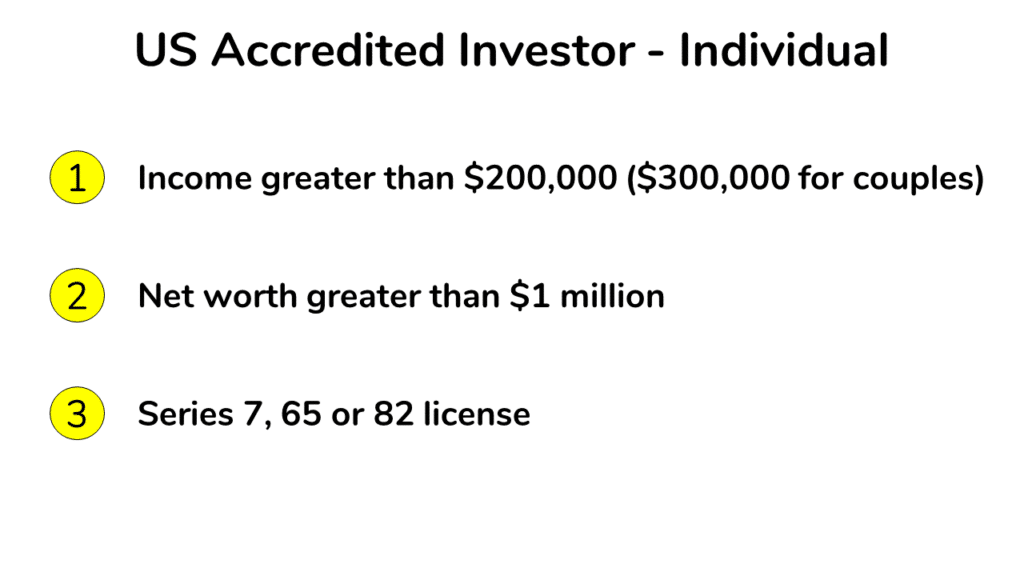 an image showing the criteria to become an individual accredited investor in the US