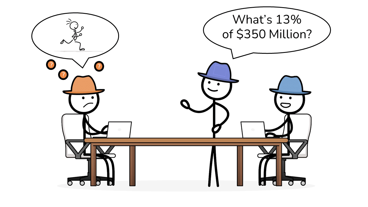 a stick figure in an interview confused about mental math percentage calculations